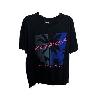 VTG Key West Florida Shirt Large Single Stitch Neon Stripe Palm Trees